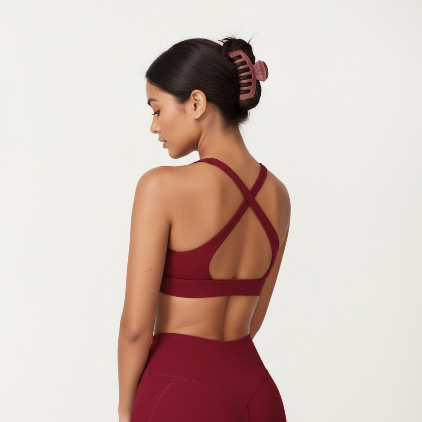 V-Neck Halter Sports Bra with Wide Band and Supportive Stretch Fit