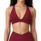 V-Neck Halter Sports Bra with Wide Band and Supportive Stretch Fit