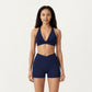 V-Neck Halter Sports Bra with Wide Band and Supportive Stretch Fit