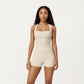 Square Neck Sleeveless Fitted Active Tank Top with Seam Detailing