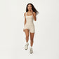 Square Neck Sleeveless Fitted Active Tank Top with Seam Detailing
