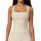 Square Neck Sleeveless Fitted Active Tank Top with Seam Detailing