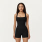 Square Neck Sleeveless Fitted Active Tank Top with Seam Detailing