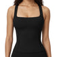 Square Neck Sleeveless Fitted Active Tank Top with Seam Detailing