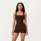 Square Neck Sleeveless Fitted Active Tank Top with Seam Detailing
