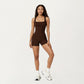 Square Neck Sleeveless Fitted Active Tank Top with Seam Detailing