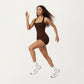 Square Neck Sleeveless Fitted Active Tank Top with Seam Detailing