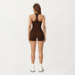 Square Neck Sleeveless Fitted Active Tank Top with Seam Detailing