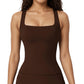 Square Neck Sleeveless Fitted Active Tank Top with Seam Detailing