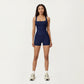 Square Neck Sleeveless Fitted Active Tank Top with Seam Detailing