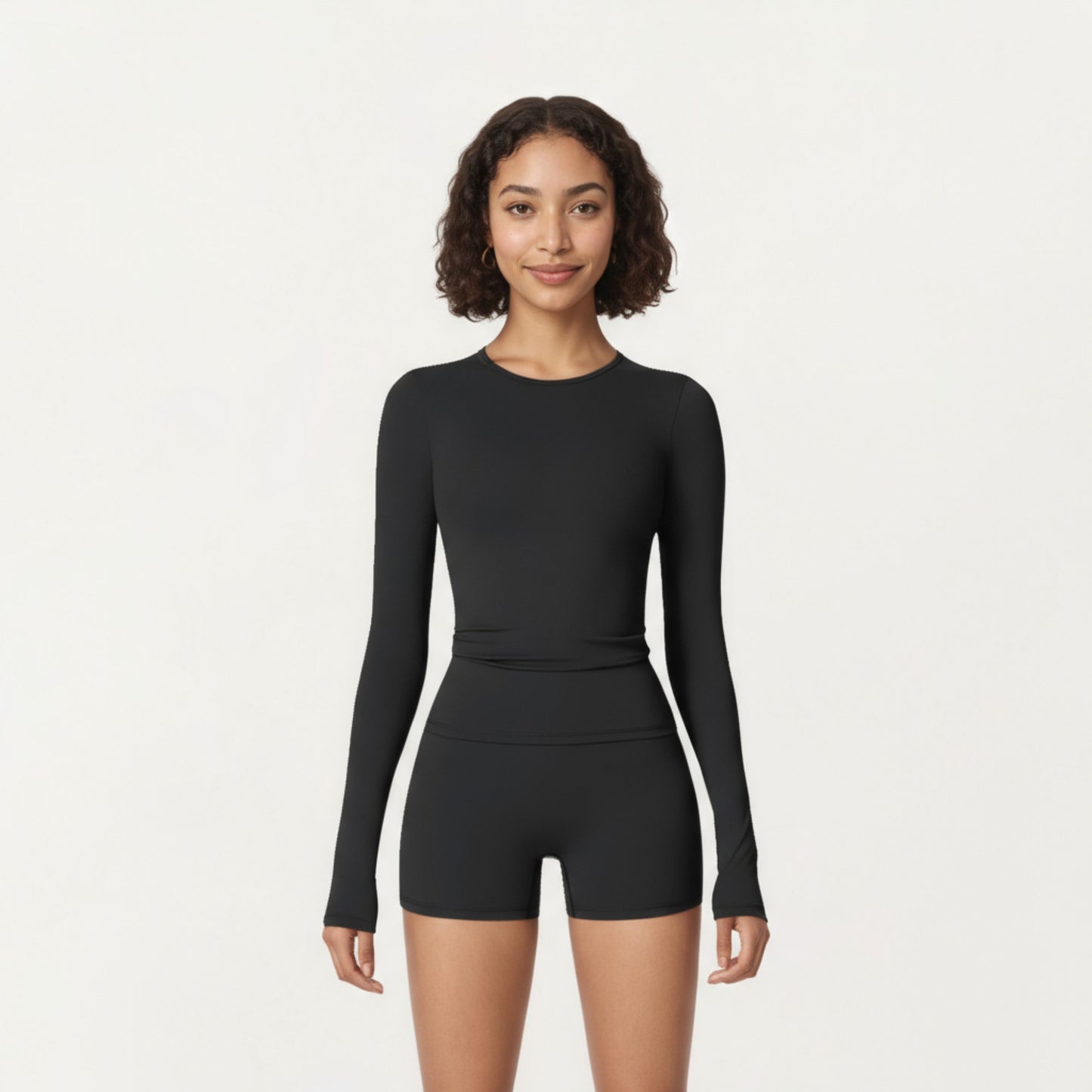 Long Sleeve Fitted Active Top with Thumbhole Cuffs and Crew Neck