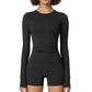Long Sleeve Fitted Active Top with Thumbhole Cuffs and Crew Neck