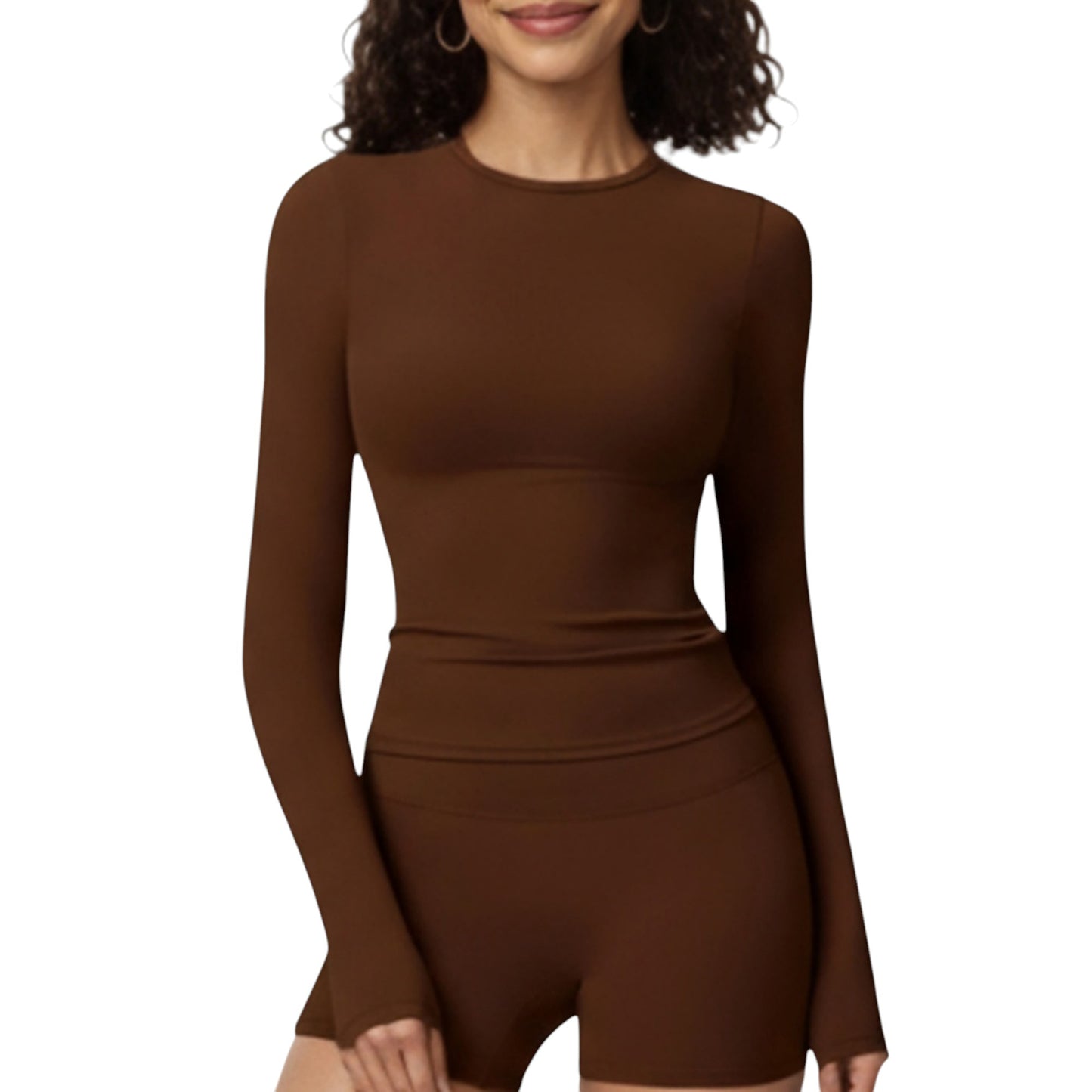 Long Sleeve Fitted Active Top with Thumbhole Cuffs and Crew Neck