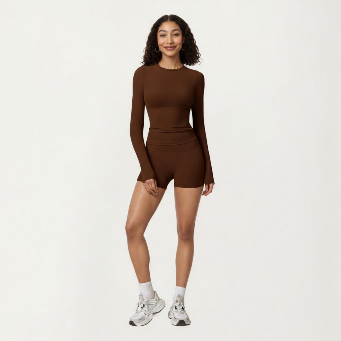 Long Sleeve Fitted Active Top with Thumbhole Cuffs and Crew Neck