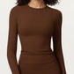 Long Sleeve Fitted Active Top with Thumbhole Cuffs and Crew Neck
