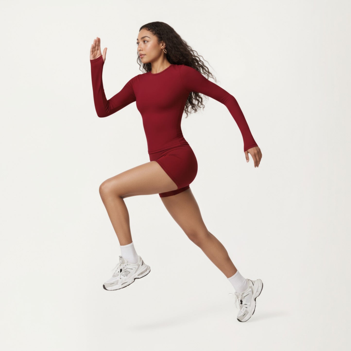 Long Sleeve Fitted Active Top with Thumbhole Cuffs and Crew Neck