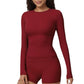 Long Sleeve Fitted Active Top with Thumbhole Cuffs and Crew Neck