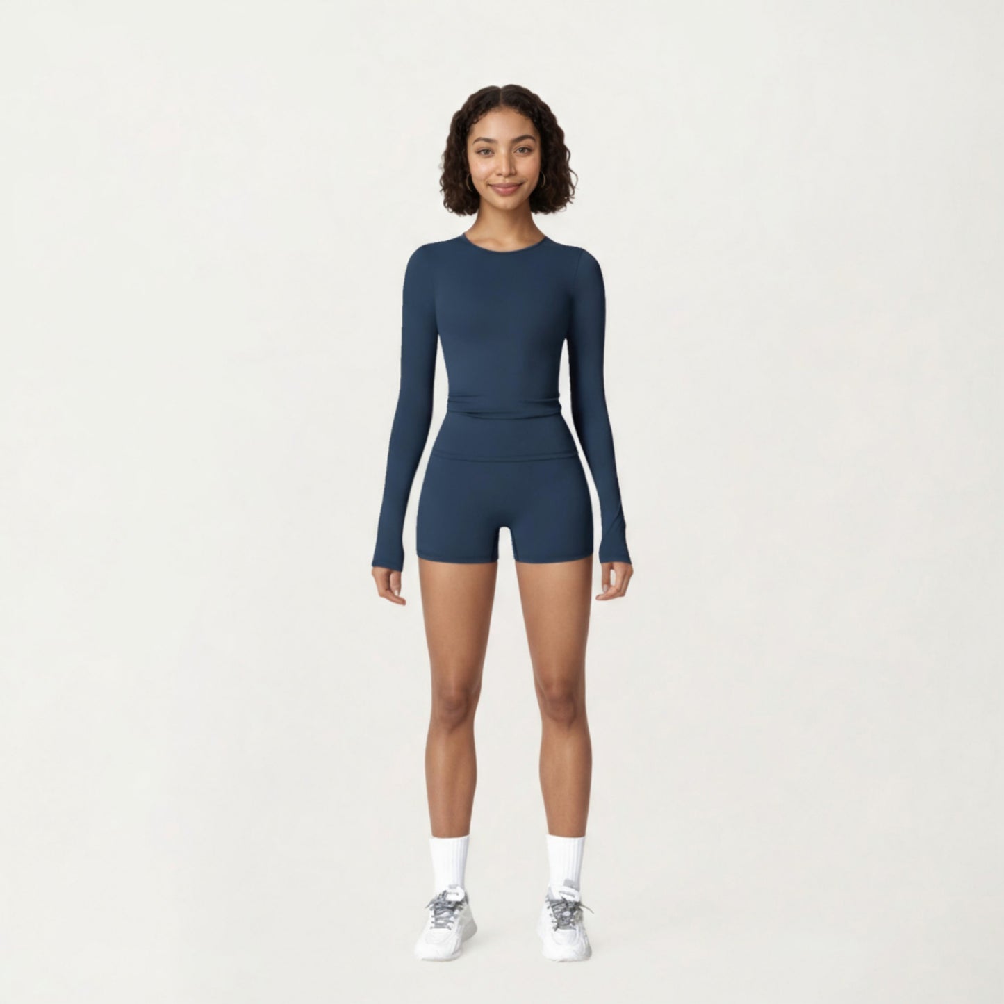Long Sleeve Fitted Active Top with Thumbhole Cuffs and Crew Neck