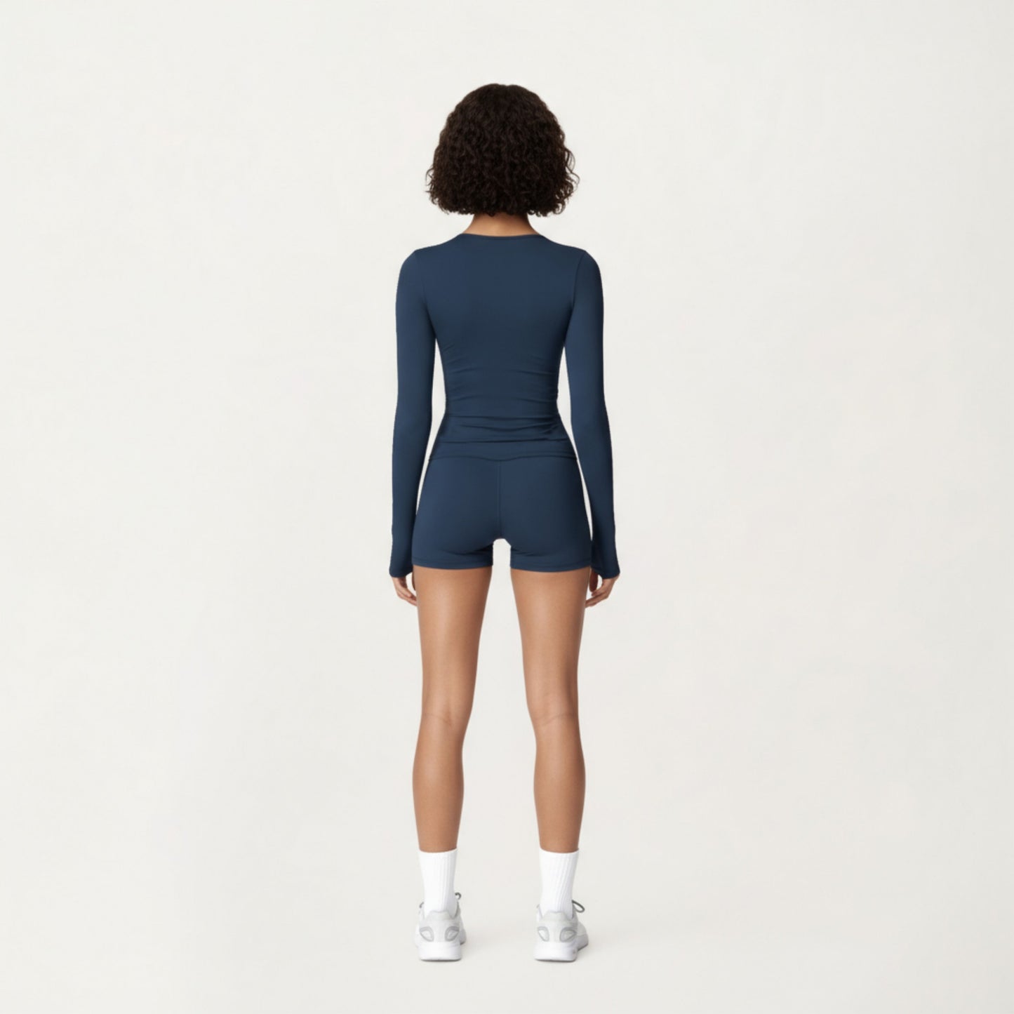 Long Sleeve Fitted Active Top with Thumbhole Cuffs and Crew Neck