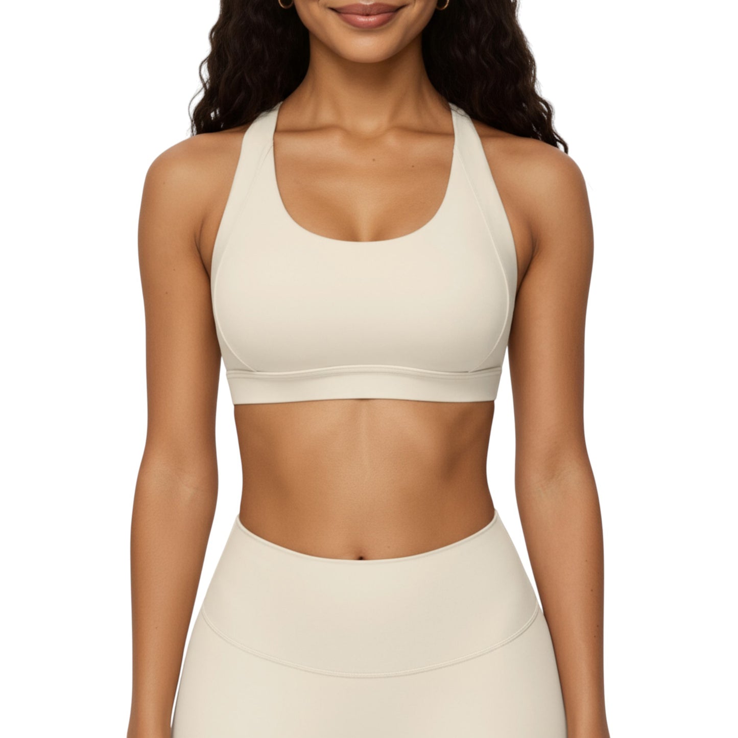 Scoop Neck Racerback Sports Bra with Smooth Stretch Fabric and Supportive Fit