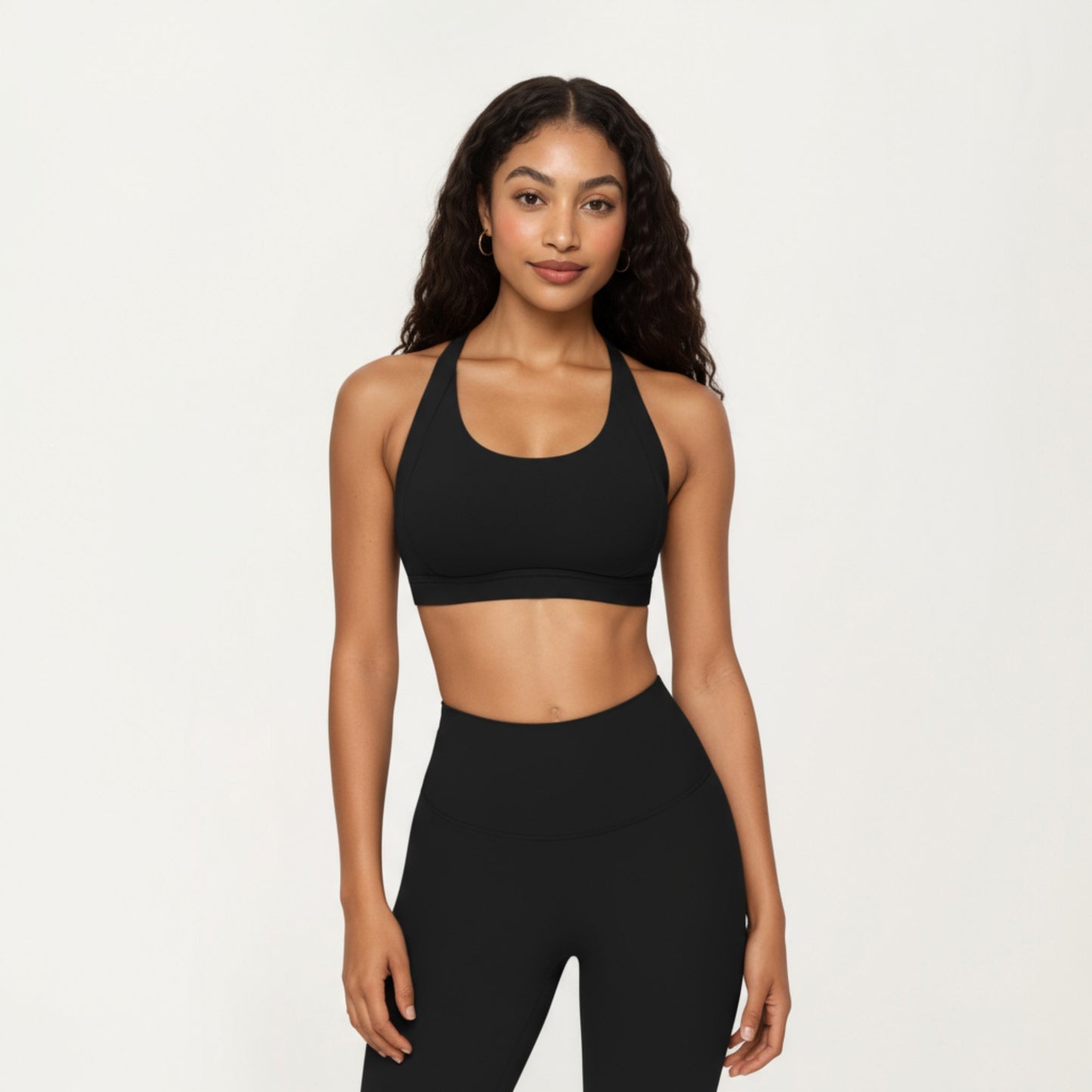 Scoop Neck Racerback Sports Bra with Smooth Stretch Fabric and Supportive Fit