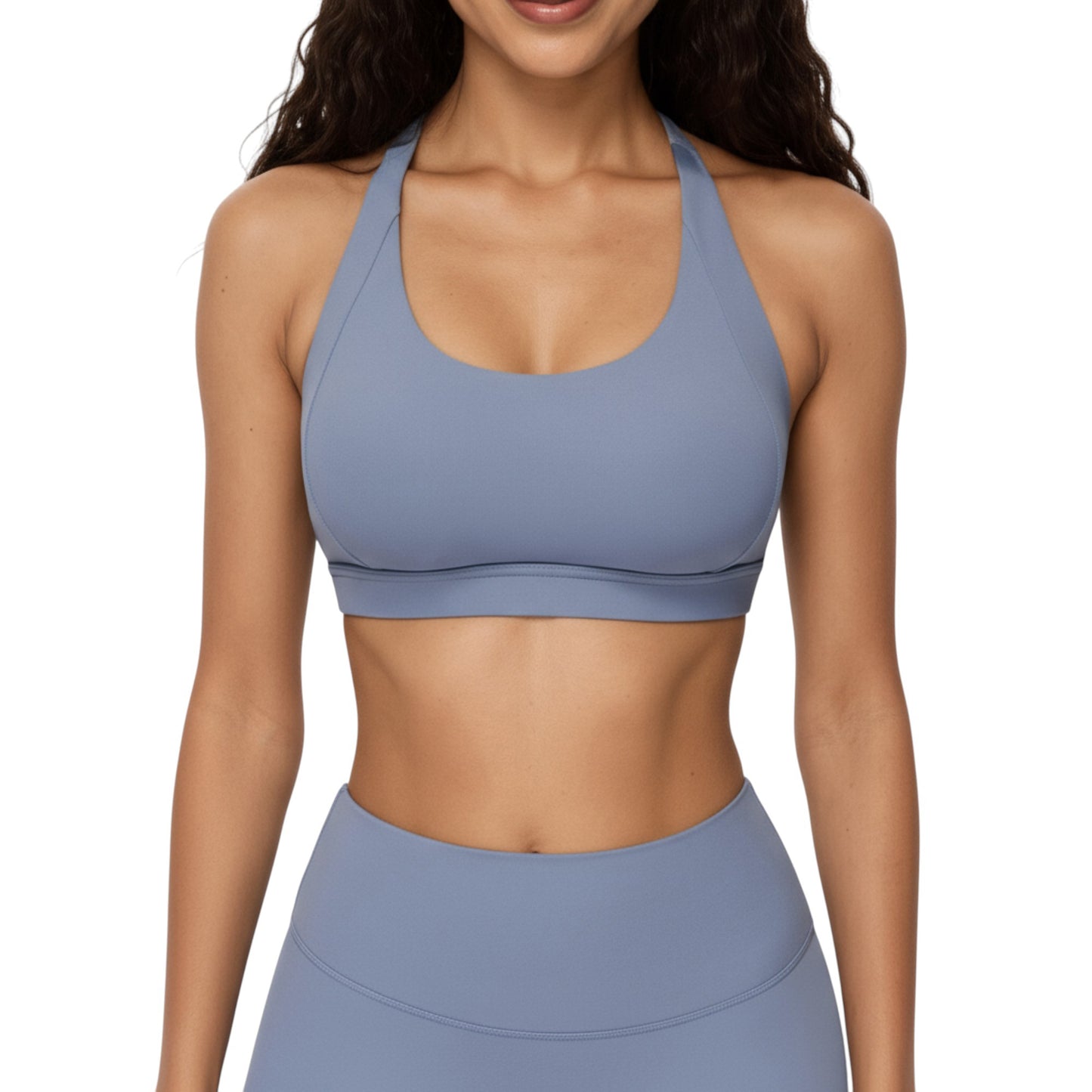 Scoop Neck Racerback Sports Bra with Smooth Stretch Fabric and Supportive Fit