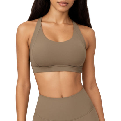 Scoop Neck Racerback Sports Bra with Smooth Stretch Fabric and Supportive Fit