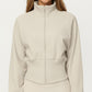 High Neck Long Sleeve Zip-Up Jacket with Fitted Waistband and Soft Knit Fabric