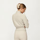 High Neck Long Sleeve Zip-Up Jacket with Fitted Waistband and Soft Knit Fabric