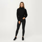 High Neck Long Sleeve Zip-Up Jacket with Fitted Waistband and Soft Knit Fabric