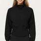 High Neck Long Sleeve Zip-Up Jacket with Fitted Waistband and Soft Knit Fabric