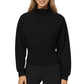 High Neck Long Sleeve Zip-Up Jacket with Fitted Waistband and Soft Knit Fabric