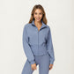 High Neck Long Sleeve Zip-Up Jacket with Fitted Waistband and Soft Knit Fabric