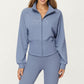 High Neck Long Sleeve Zip-Up Jacket with Fitted Waistband and Soft Knit Fabric