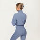 High Neck Long Sleeve Zip-Up Jacket with Fitted Waistband and Soft Knit Fabric