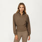 High Neck Long Sleeve Zip-Up Jacket with Fitted Waistband and Soft Knit Fabric