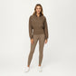 High Neck Long Sleeve Zip-Up Jacket with Fitted Waistband and Soft Knit Fabric