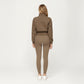 High Neck Long Sleeve Zip-Up Jacket with Fitted Waistband and Soft Knit Fabric