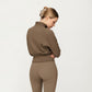High Neck Long Sleeve Zip-Up Jacket with Fitted Waistband and Soft Knit Fabric