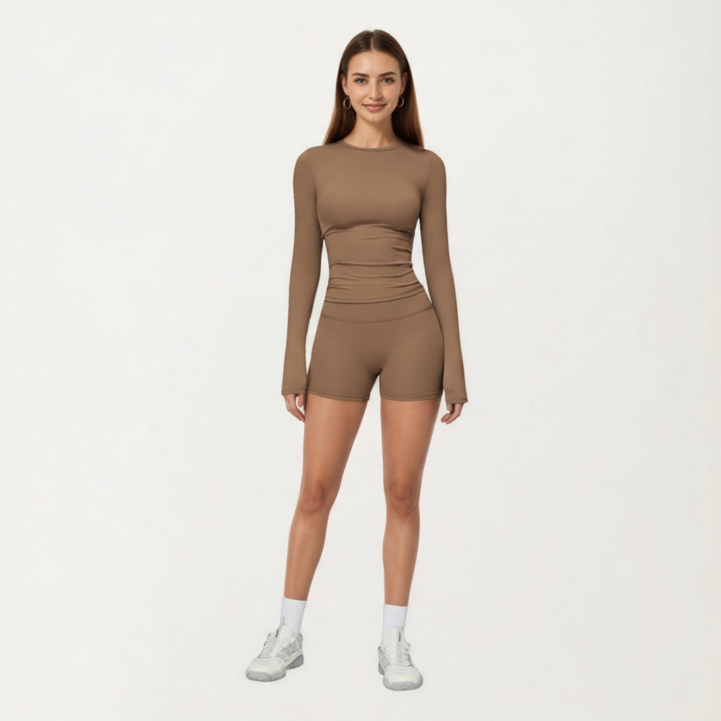 High Waist Stretch Fit Athletic Shorts with Smooth Seam Detailing and Supportive Fabric