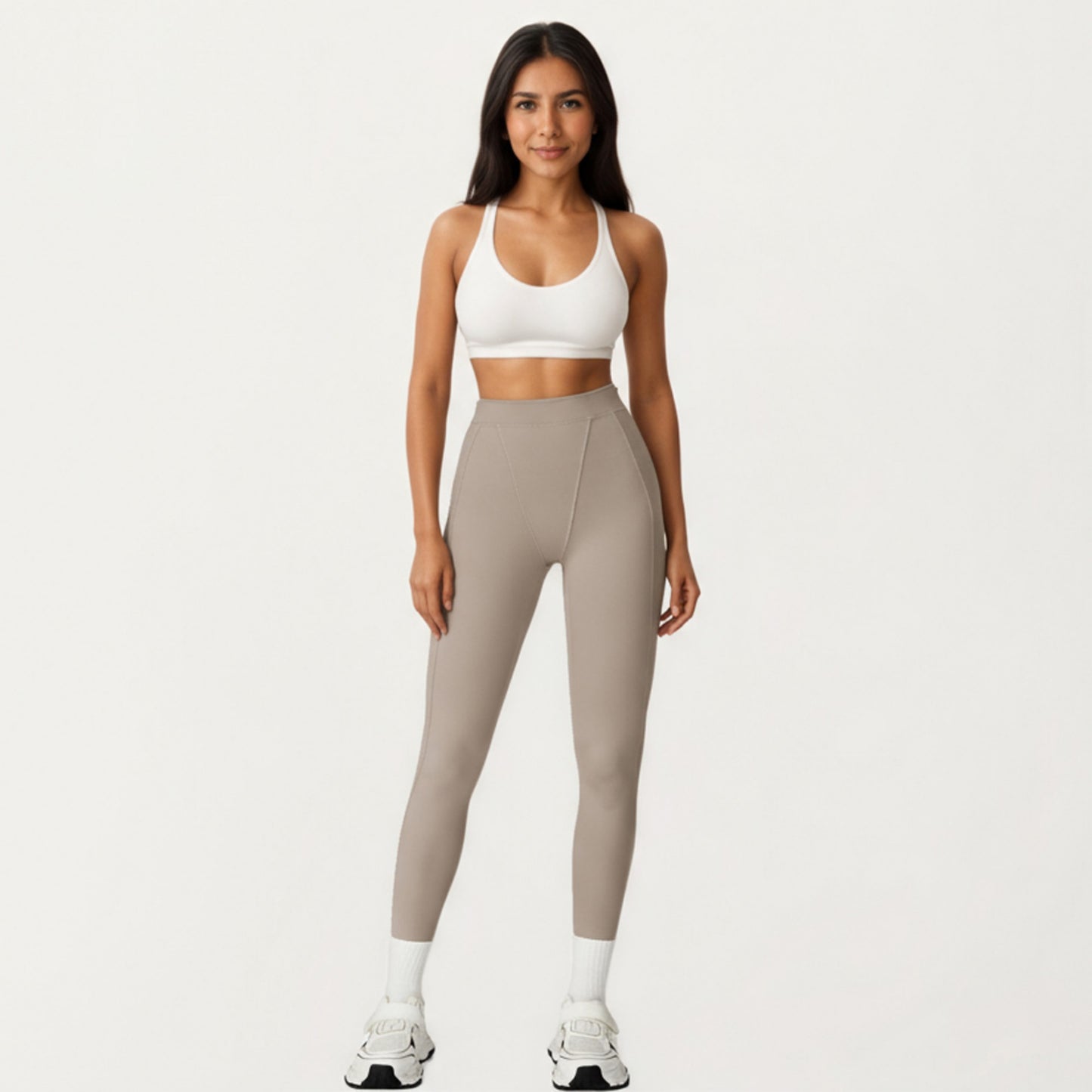 High Waist Seam Detailed Full Length Leggings with Supportive Stretch Fabric and Sculpted Fit