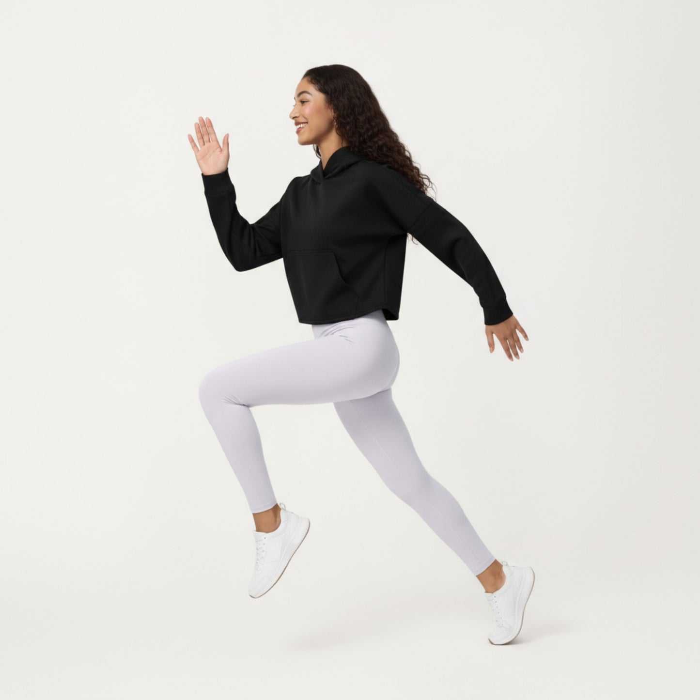 Long Sleeve Cropped Hoodie with Kangaroo Pocket and Striped Sleeve Detail