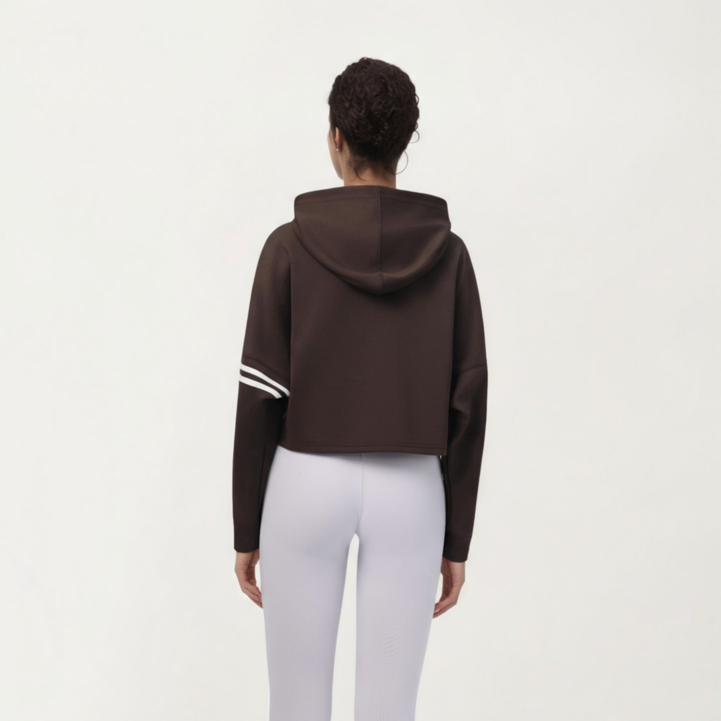 Long Sleeve Cropped Hoodie with Kangaroo Pocket and Striped Sleeve Detail