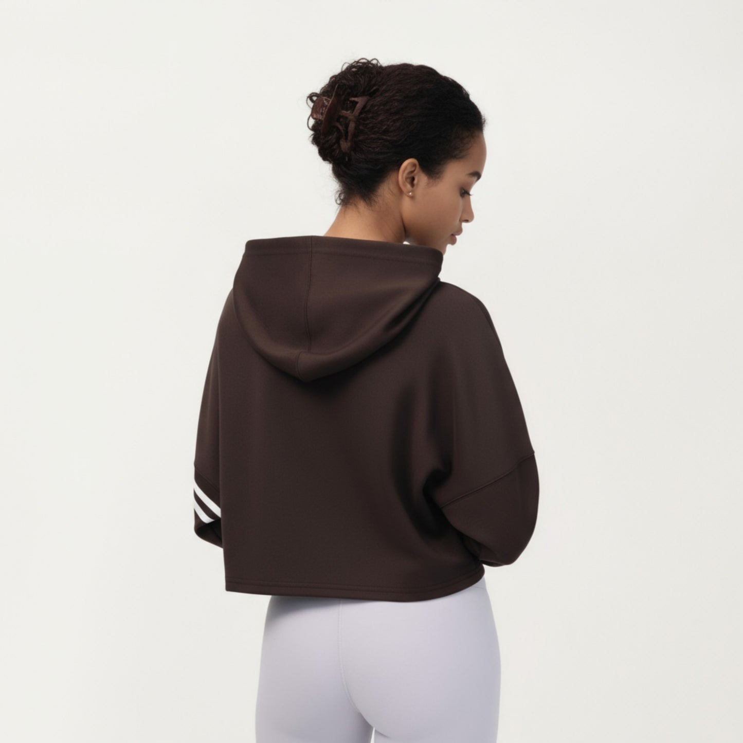 Long Sleeve Cropped Hoodie with Kangaroo Pocket and Striped Sleeve Detail