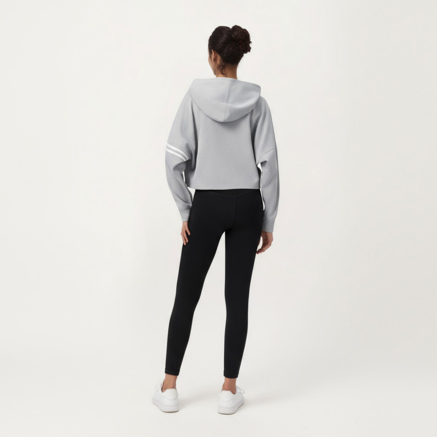 Long Sleeve Cropped Hoodie with Kangaroo Pocket and Striped Sleeve Detail
