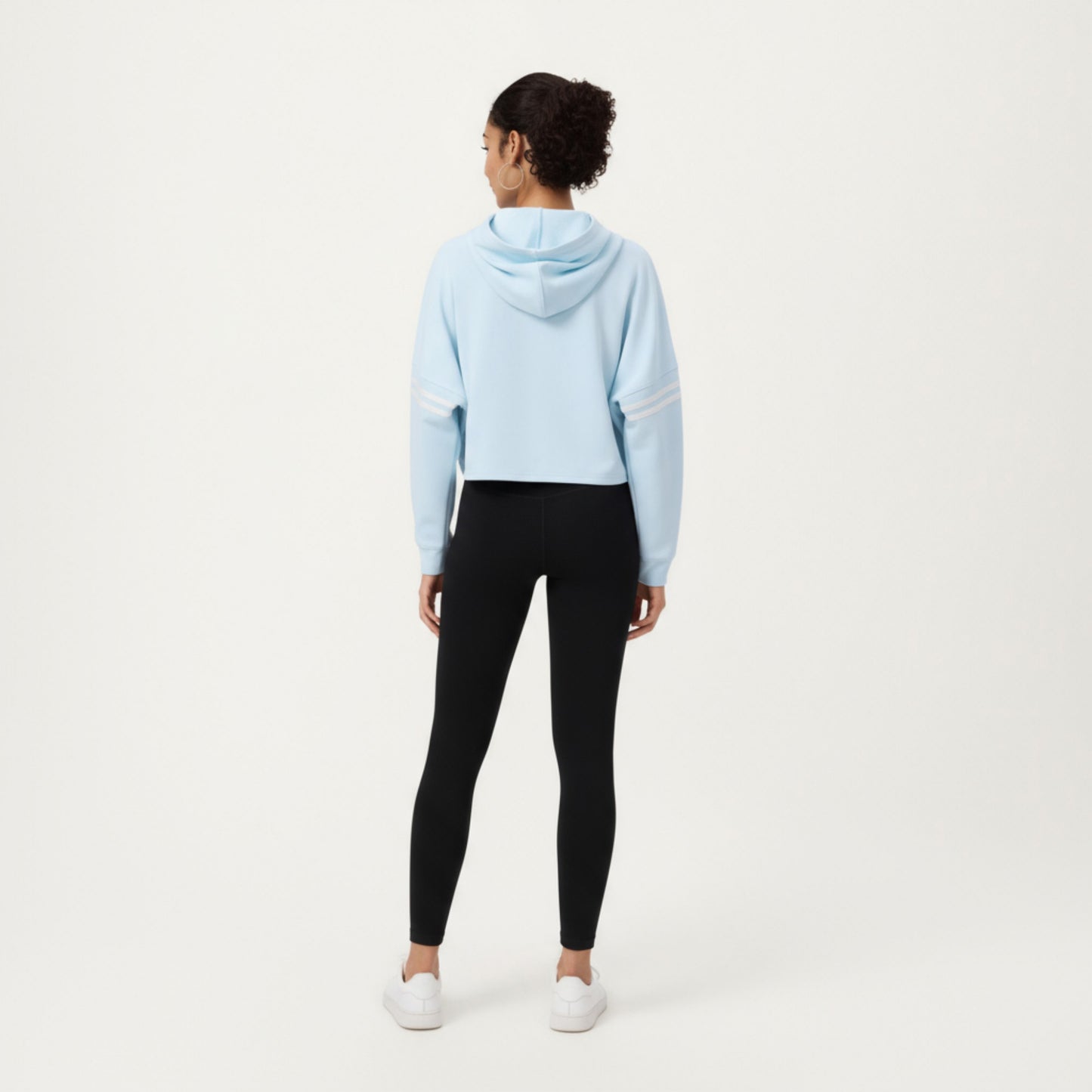 Long Sleeve Cropped Hoodie with Kangaroo Pocket and Striped Sleeve Detail
