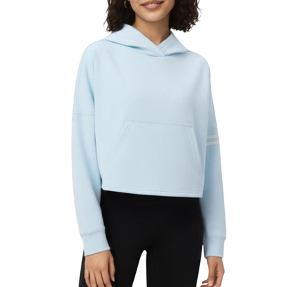 Long Sleeve Cropped Hoodie with Kangaroo Pocket and Striped Sleeve Detail