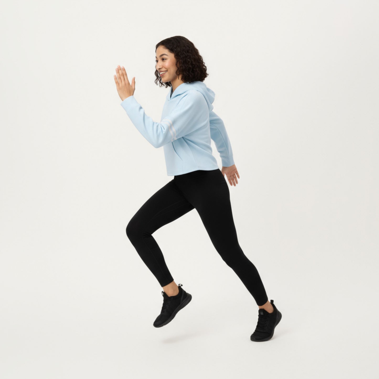 Long Sleeve Cropped Hoodie with Kangaroo Pocket and Striped Sleeve Detail