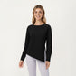 Long Sleeve Asymmetrical Hem Pullover Top with Crew Neck and Relaxed Fit