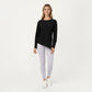 Long Sleeve Asymmetrical Hem Pullover Top with Crew Neck and Relaxed Fit
